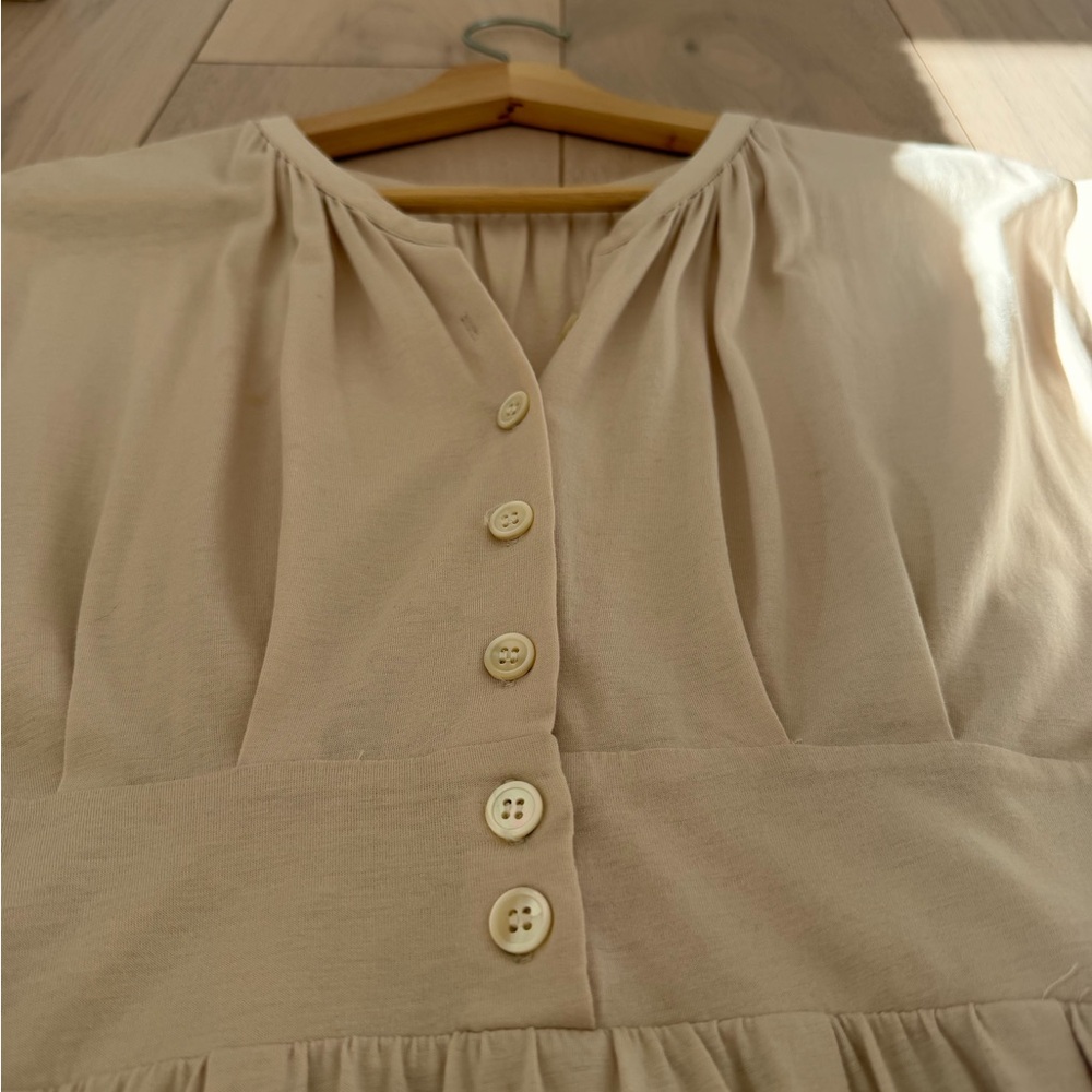 Elegant Cotton-Blend Midi Dress in Light Beige - Picture 2 of 8